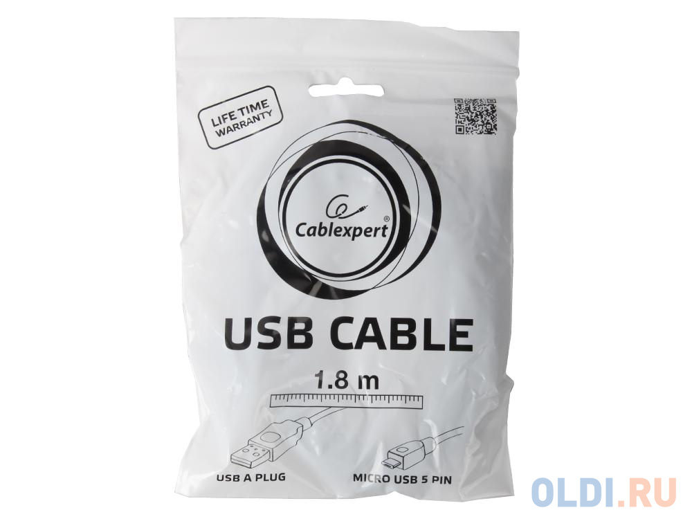 Кабель microUSB 1.8м Gembird круглый черный