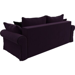 Диван прямой АртМебель Элис велюр фиолетовый с черными подушками