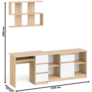 Стол компьютерный СВК Мори МС-6 правый + Тумба МТВ1204.1 + Полка 900, цвет дуб сонома/белый (1027786)