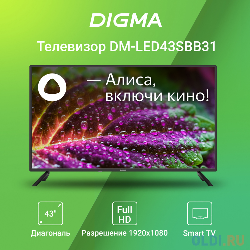 Телевизор LED Digma 43" DM-LED43SBB31 Яндекс.ТВ черный FULL HD 60Hz DVB-T DVB-T2 DVB-C DVB-S DVB-S2 USB WiFi Smart TV в Москвe