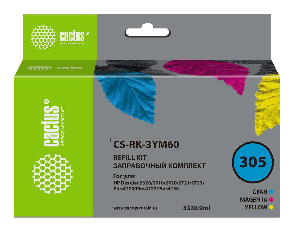 Заправочный набор Cactus CS-RK-3YM60 №305 многоцветный 3xфл. 30мл для HP DeskJet 2710/2120/2721/2722