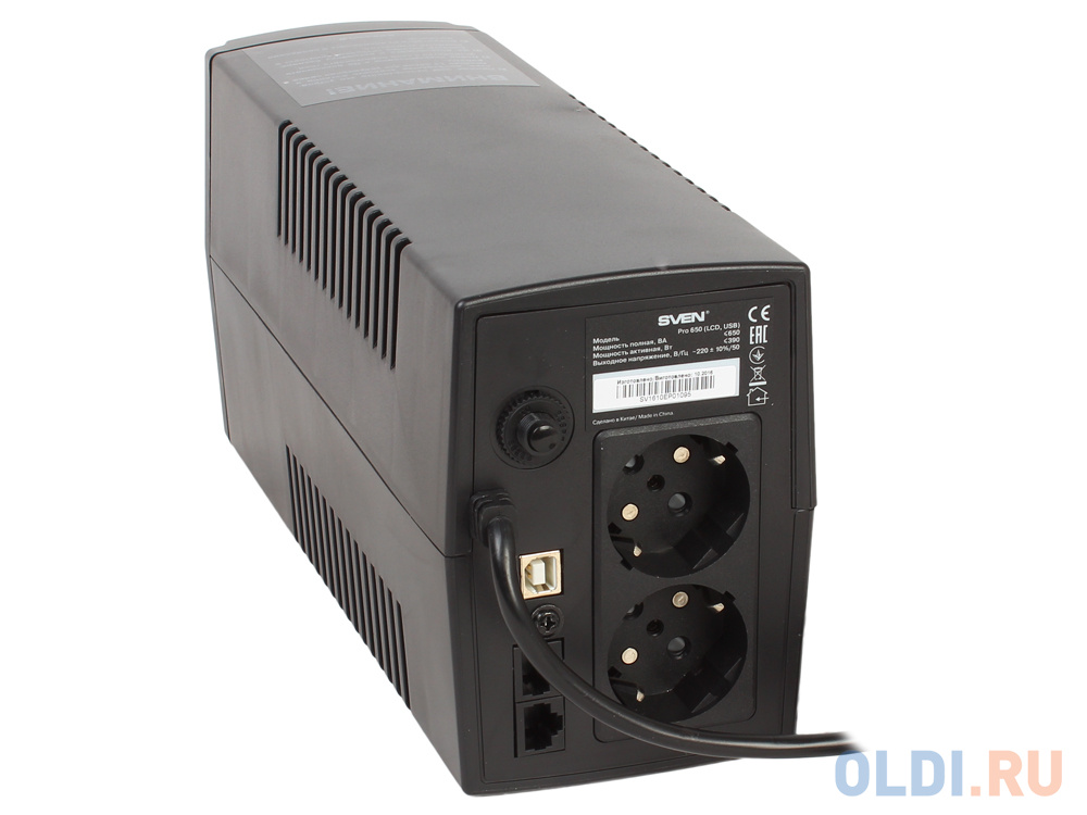 ИБП SVEN Pro 650 650VA/390W LCD, USB, RJ-45 (2 EURO)