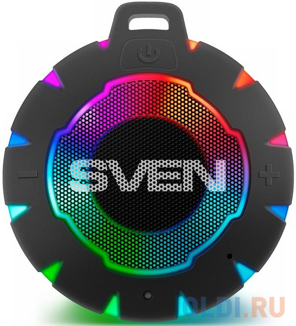 Мобильные колонки SVEN PS-95 1.0 чёрные (IPx7, 7W, USB, Bluetooth, подсветка, 1000 мA)