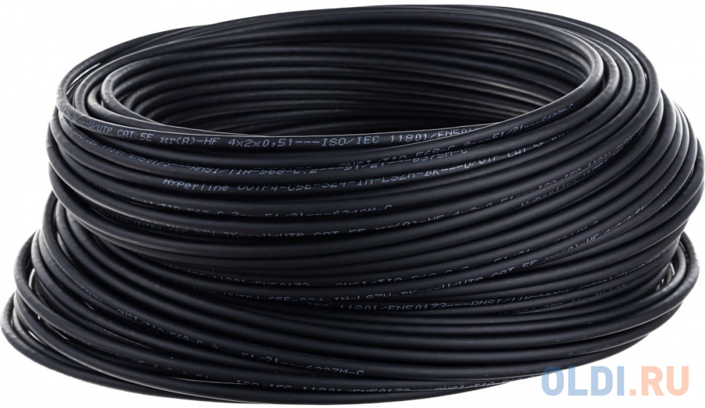 Кабель информационный Hyperline UUTP4-C5E-S24-IN-LSZH-BK-100 кат.5E U/UTP 4X2X24AWG LSZH внутренний 100м черный