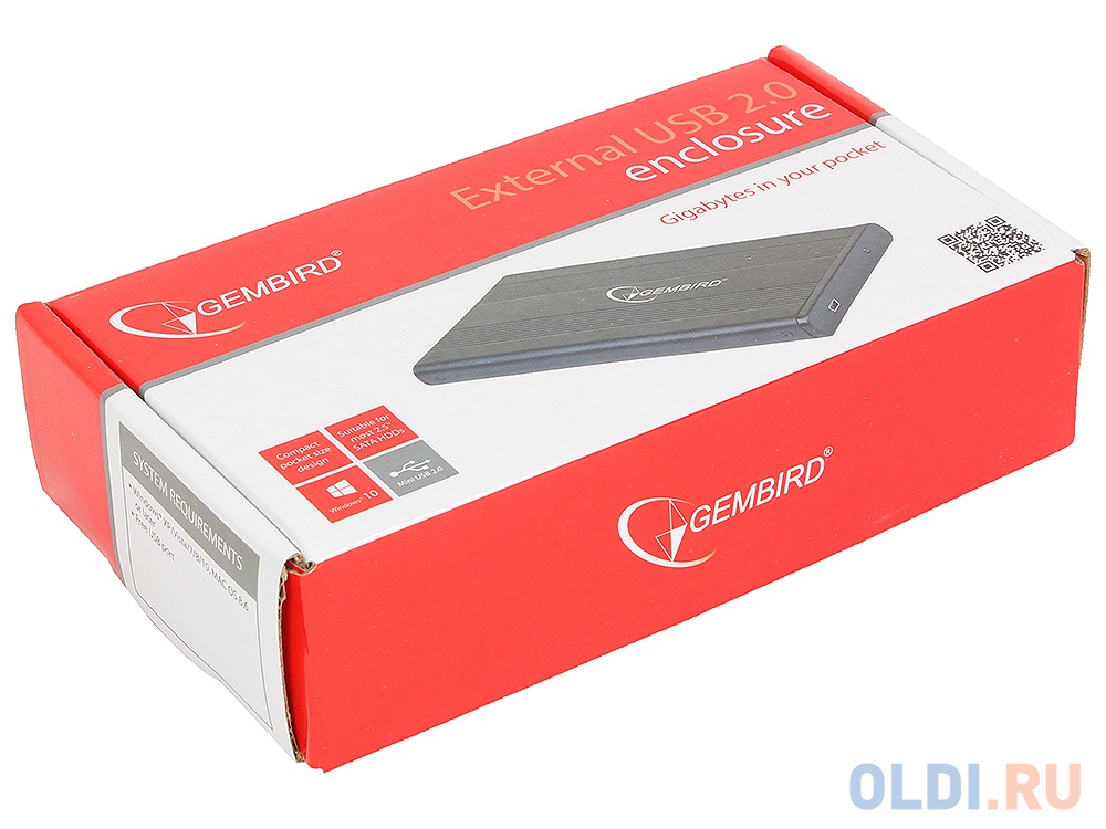 Внешний корпус 2.5" Gembird EE2-U2S-5, черный, USB 2.0, SATA