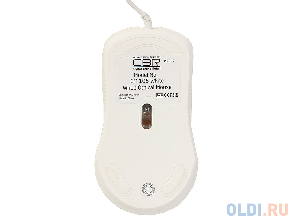 Мышь CBR CM 105 White, оптика, 1200dpi, офисн., провод 1,8м, USB