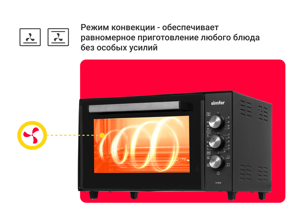 Мини-печь Simfer M3516 Classic, 5 режима работы, конвекция, 2 противня в Москвe