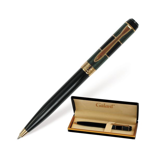 Ручка подарочная шариковая GALANT Granit Green, корпус черный с темно-зеленым, золотистые детали, пишущий узел 0,7 мм, синяя, 140393