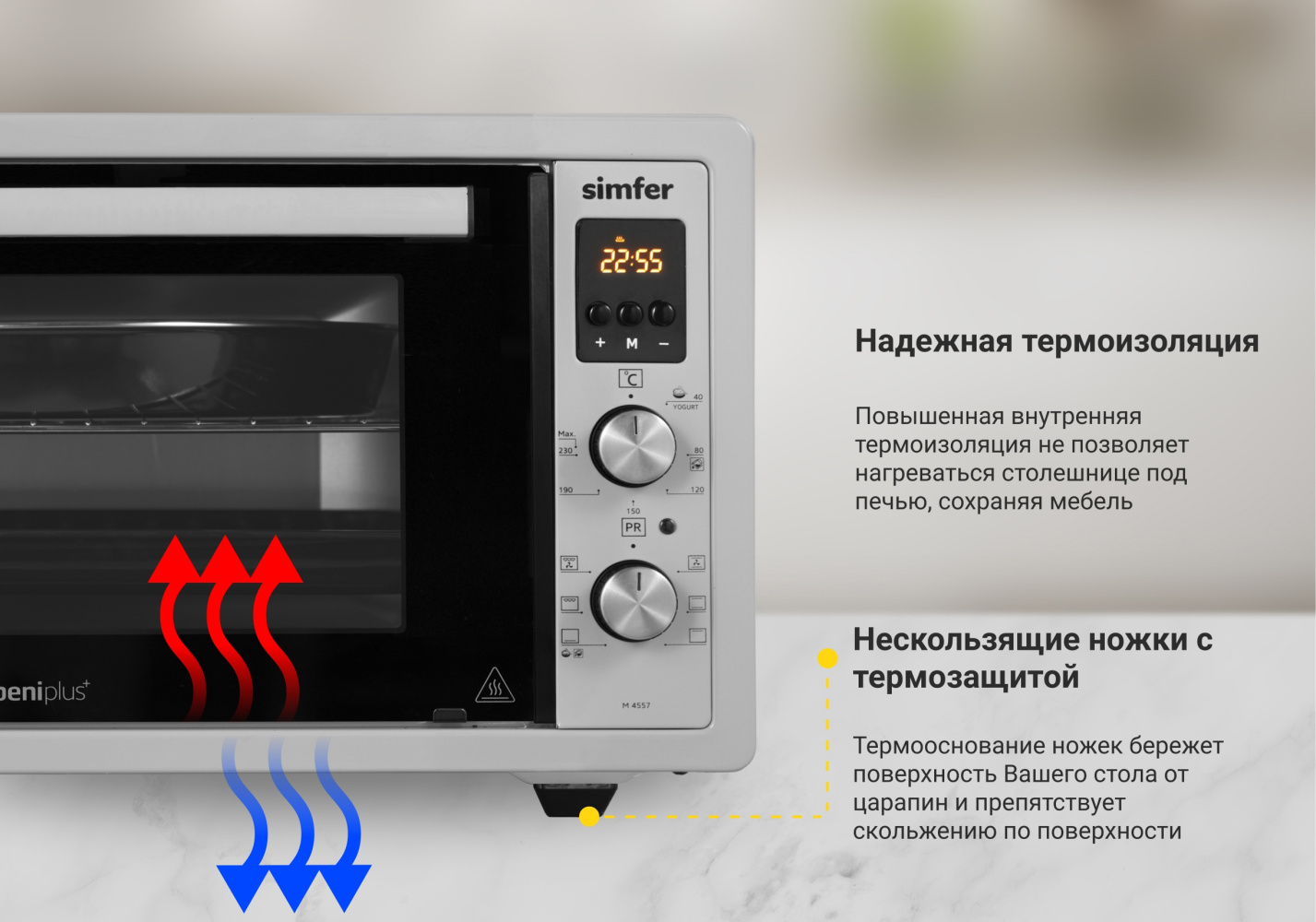 Мини-печь Simfer M4557 серия Albeni Plus Comfort, 6 режимов, утапливаемые ручки, конвекция, гриль в Москвe