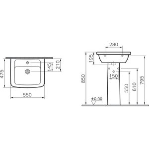 Комплект раковины Vitra Form 300 55х47 с пьедесталом (9602B003-7650)