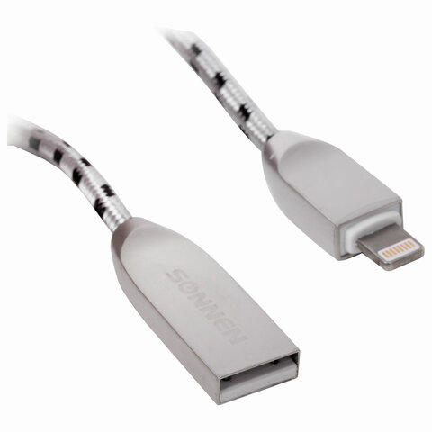 Кабель USB 2.0(Am)-Lightning 8-pin(m), 3A, 1м, серебристый SONNEN Premium (513126)
