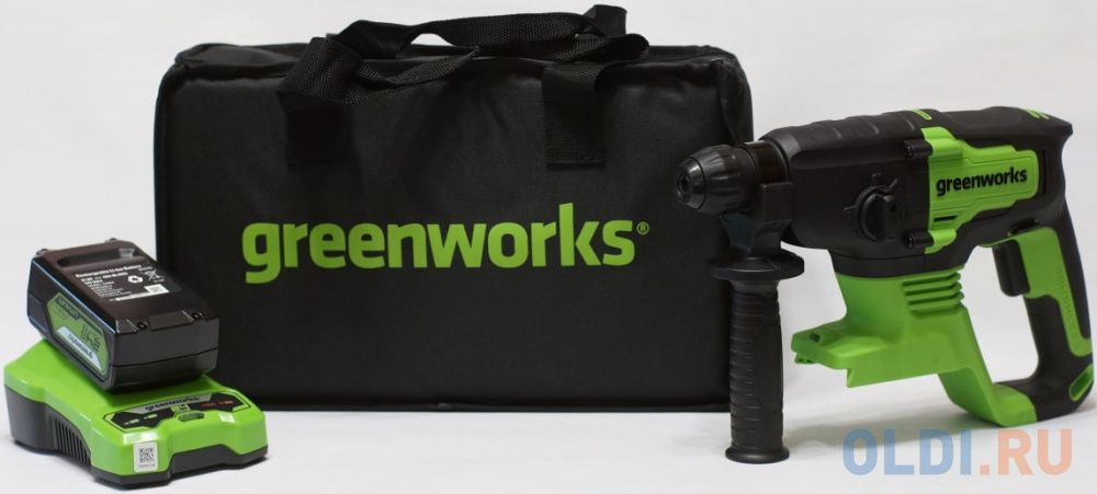 Greenworks Перфоратор аккумуляторный бесщеточный Greenworks GD24SDS2K4,  2 ДЖ, 24V, c 1хАКБ 4 Ач и ЗУ в сумке [3803007UB]