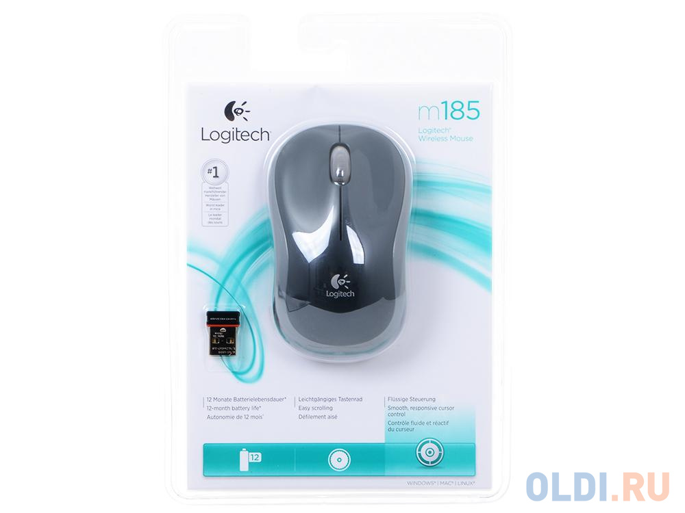 Мышь (910-002238) Logitech Wireless Mouse M185, Swift Grey