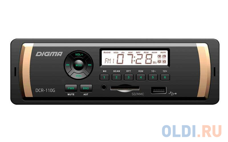 Автомагнитола Digma DCR-110G24 USB MP3 FM 1DIN 4x45Вт черный