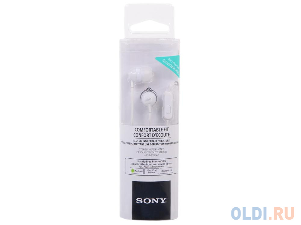 Гарнитура SONY MDR-EX15APW вкладыши, цвет белый