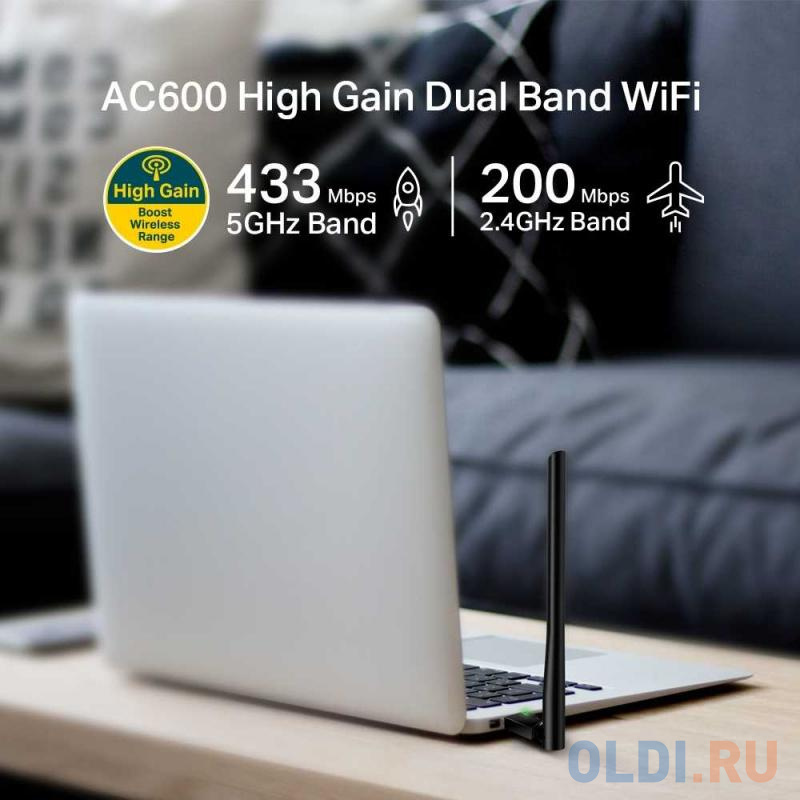 Адаптер TP-LINK Archer T2U Plus AC600 Двухдиапазонный Wi-Fi USB-адаптер высокого усиления в Москвe