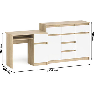 Комплект СВК Мори Стол компьютерный МС-1 правый + Комод МК1200.4, цвет дуб сонома/белый