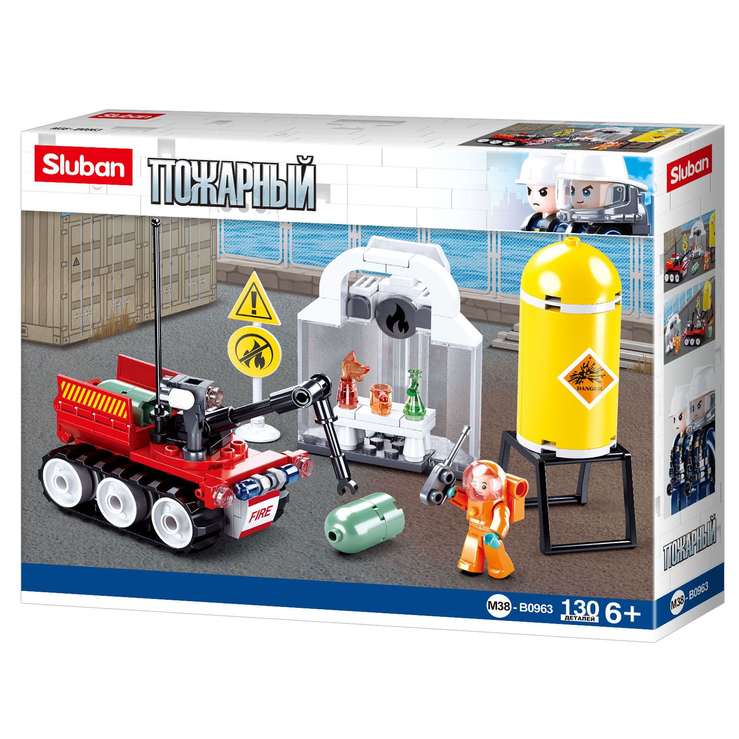 Конструктор SLUBAN Пожарный: Спасение газовой автозаправки, деталей: 130 (M38-B0963)