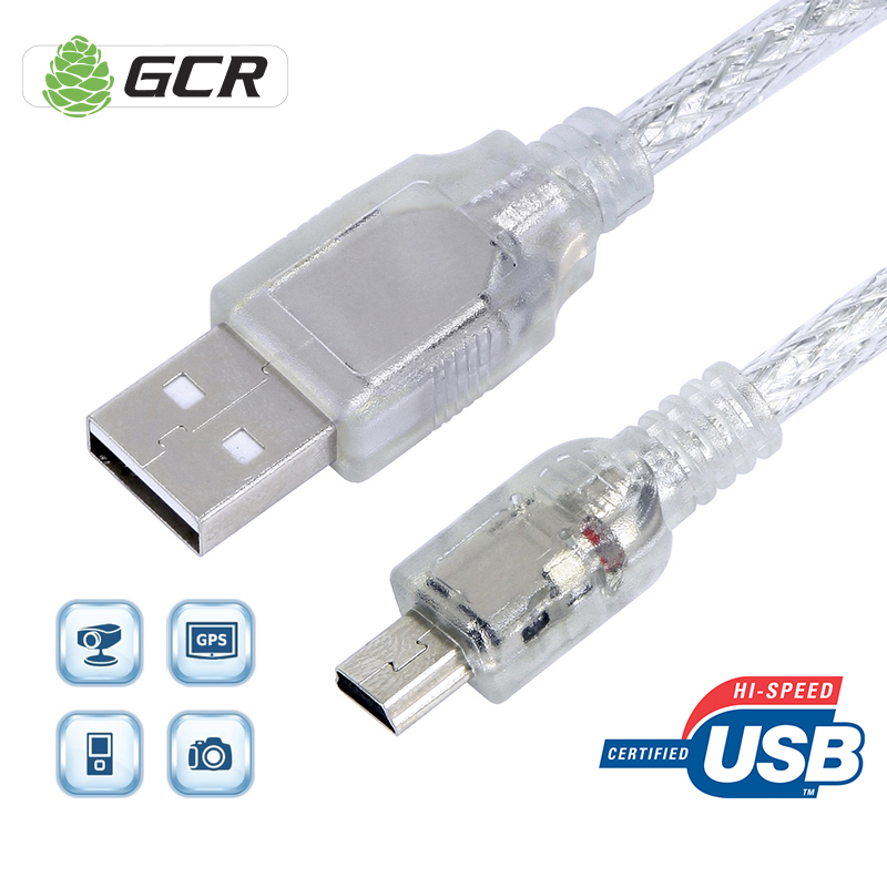 Кабель USB 2.0(Am)-Mini USB 2.0(Bm), экранированный, 30 см, прозрачный, Greenconnect (GCR-UM1M5P-BB2S-0.3m)