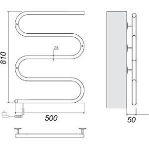 Полотенцесушитель электрический Domoterm DMT 103-25 50х81 EK L подключение слева, витой провод