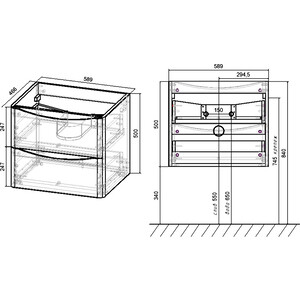 Тумба с раковиной Vincea Paola 60х47 V.Oak (VMC-2P600VO, VCB-2VP600W)