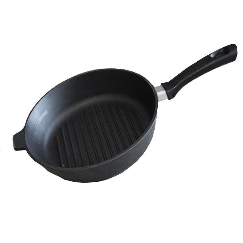 Сковорода-гриль Камская посуда 28см, чугун, антипригарное покрытие, черный без крышки (Г8060)
