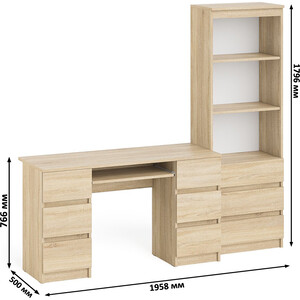 Комплект СВК Мори Стол компьютерный МС-2 + Стеллаж МСТ600.3, цвет дуб сонома в Москвe