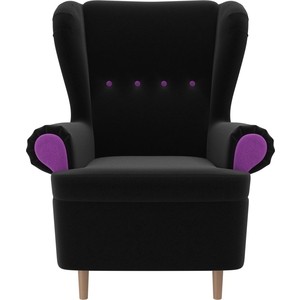 Кресло АртМебель Торин микровельвет черный подлокотники фиолетовые