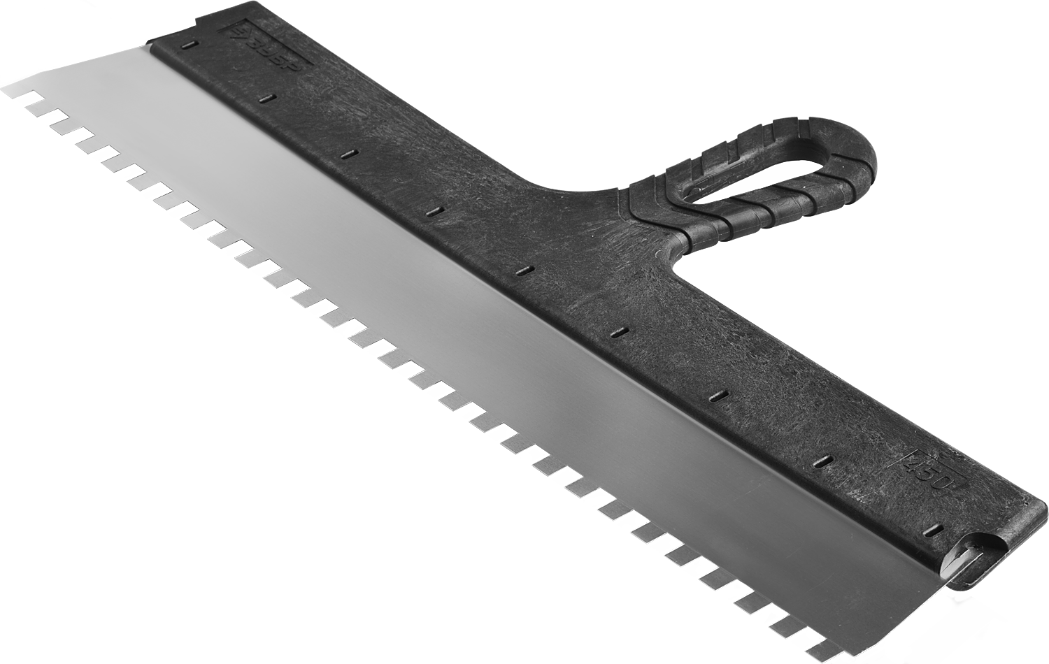 Шпатель Зубр МАСТЕР, зубчатый, лезвие 450мм, размер зубьев 8х8мм, нержавеющая сталь, для клея (10078-45-08)
