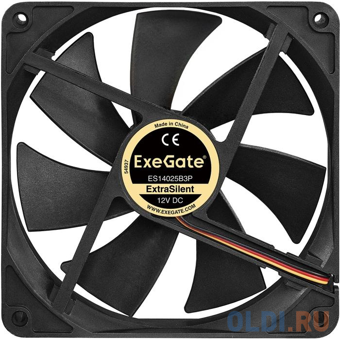 Exegate EX288928RUS Вентилятор ExeGate ExtraSilent ES14025B3P (140x140x25 мм, 2-Ball (двойной шарикоподшипник), 3pin, 1300RPM, 24dBA) в Москвe