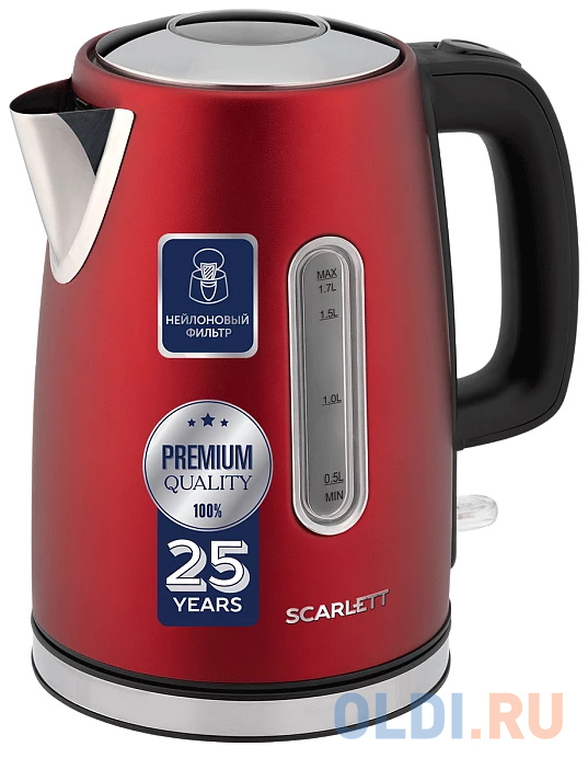 Чайник электрический Scarlett SC-EK21S83 1.7л. 2200Вт красный/черный (корпус: металл)
