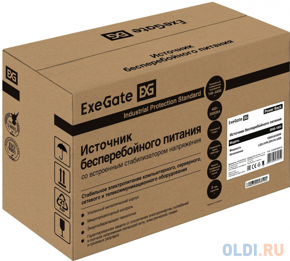 ИБП ExeGate Power Back BNB-1000.LED.AVR.2SH.RJ.USB <1000VA/550W,LED, AVR, 2*Schuko, RJ45/11,USB, Black> в Москвe