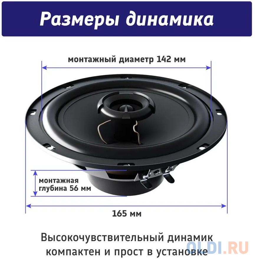 Колонки автомобильные Prology RX-165 160Вт 90дБ 4Ом 16см (6.5дюйм) (ком.:2кол.) коаксиальные двухполосные в Москвe