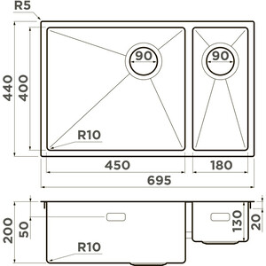 Кухонная мойка Omoikiri Taki 69-2-U/IF-GB-L Side графит (4997050) в Москвe