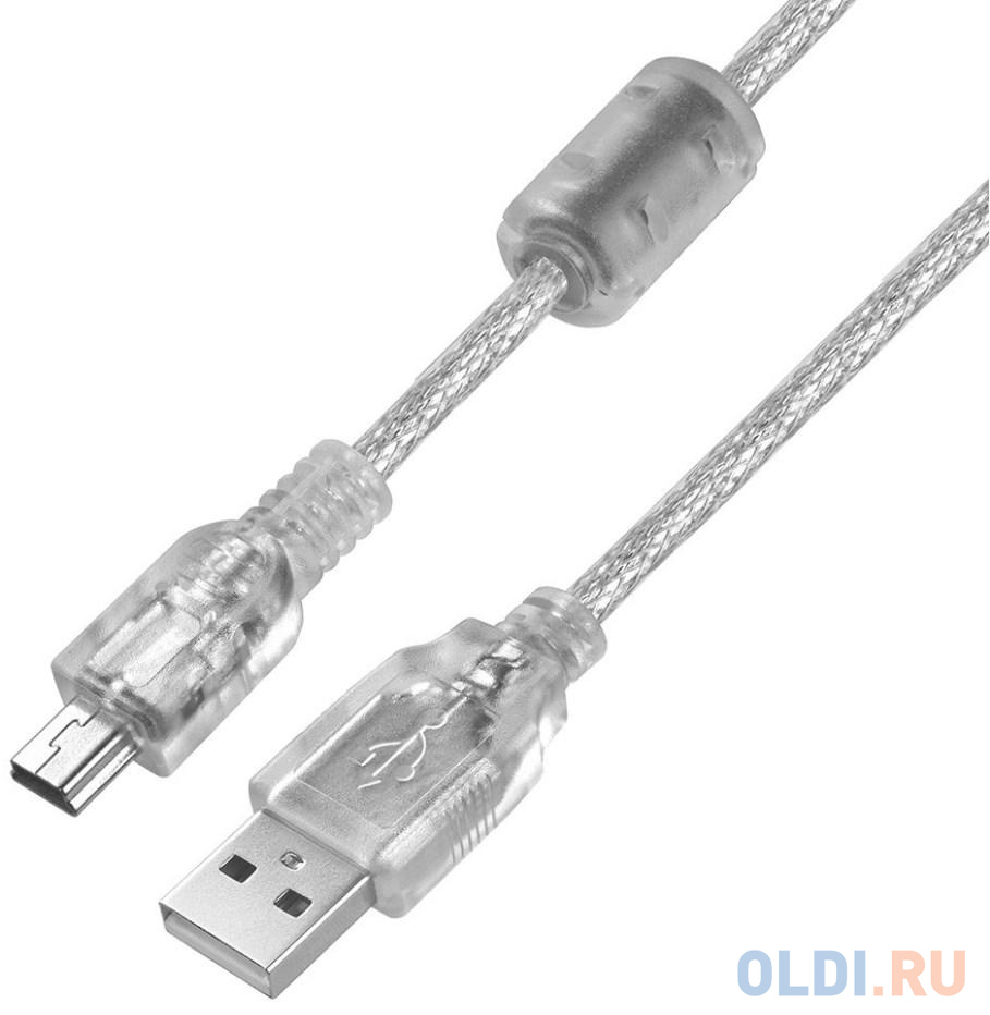 Greenconnect Кабель 3.0m USB 2.0, AM/mini 5P, прозрачный, 28/28 AWG, экран, армированный, морозостойкий, GCR-50795