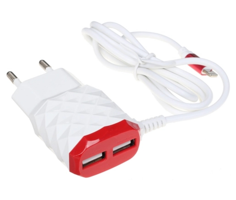 Сетевое зарядное устройство Red Line 2 USB+8pin (модель NC-2.1AC), 2.1A, красный УТ000013620