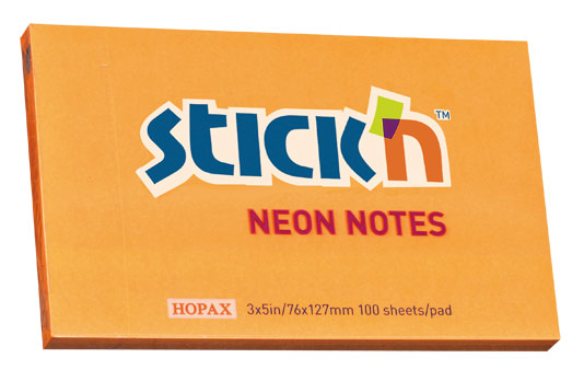 Блок самоклеящийся (стикеры) STICK`N, 100 листов, неоновый, оранжевый (21168)