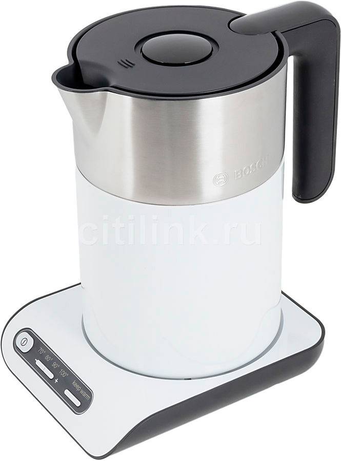 Чайник электрический Bosch TWK8611P белый/серебристый, нержавеющая сталь