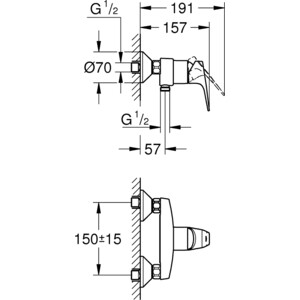 Смеситель для душа Grohe BauFlow с душевым гарнитуром, хром (23755000, 27853001)