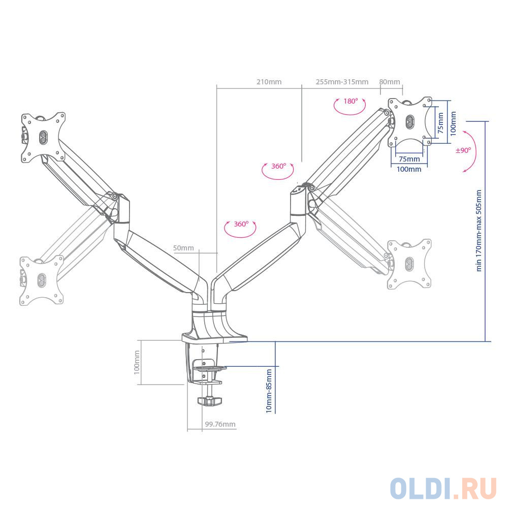 Кронштейн для мониторов Arm Media LCD-T32 Серебристый, 15"-32" настольный поворот и наклон max 18 кг