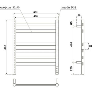 Полотенцесушитель электрический Point Селена П6 500x600 диммер справа, графит премиум (PN16856GR)