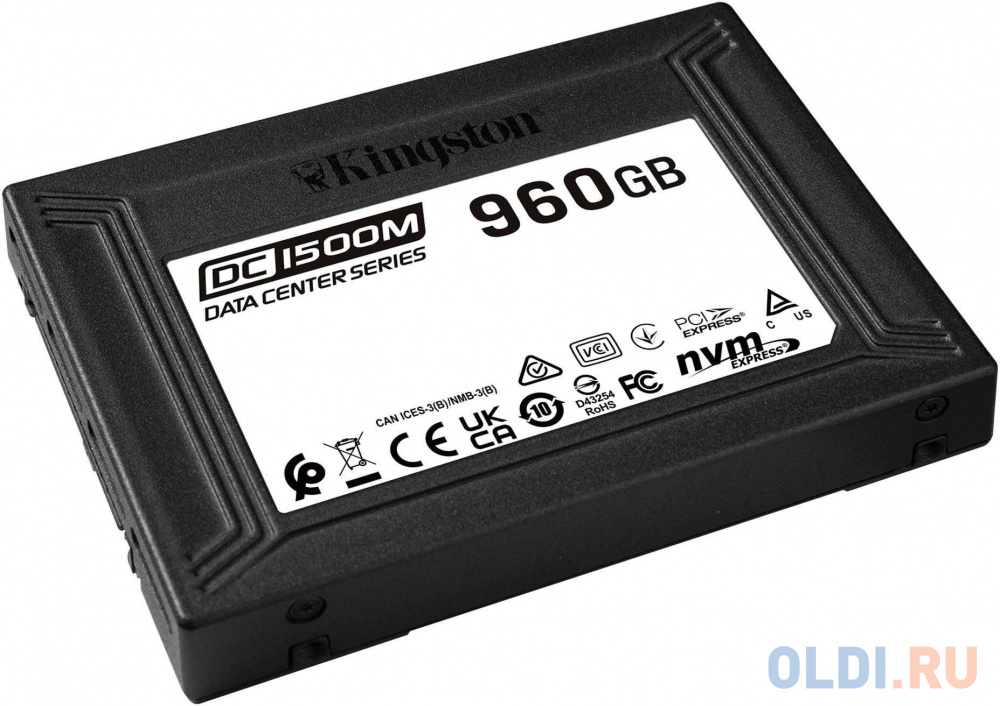 Kingston DC1500M, 960GB, SSD, U.2, NVMe, PCIe 3.0 x4, 3D TLC, R/W 3100/1700MB/s, IOPs 440 000/150 000, 1750TBW, DWPD 1 (5 лет)