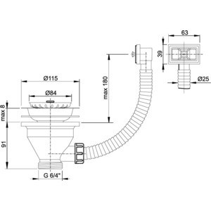 Слив для кухонной мойки AlcaPlast с нержавеющей решеткой D115, с переливом (A38) в Москвe