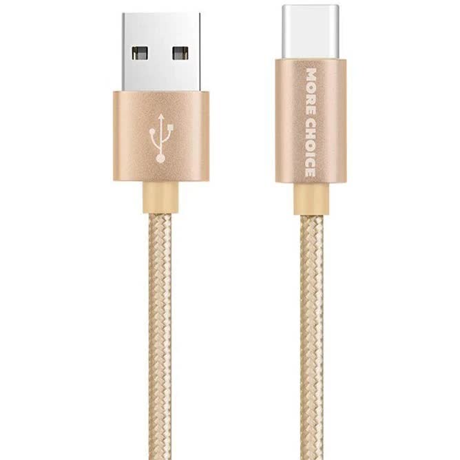 Дата-кабель More choice USB 2.0A для Type-C K11a нейлон 1м (Gold)