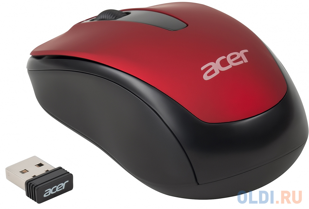 Мышь Acer OMR136, оптическая, беспроводная, USB, красный [zl.mceee.01j]