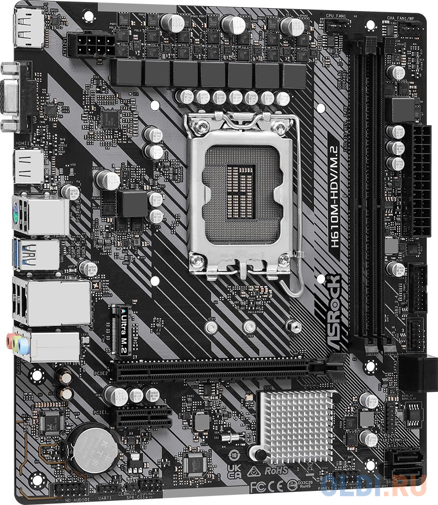 Материнская плата Asrock H610M-HDV/M.2 R2.0 Soc-1700 Intel H610 2xDDR4 mATX AC`97 8ch(7.1) GbLAN+VGA+HDMI+DP