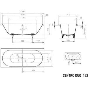 Ванна стальная Kaldewei Centro Duo 132 170х75 Easy-Clean (283200013001) в Москвe