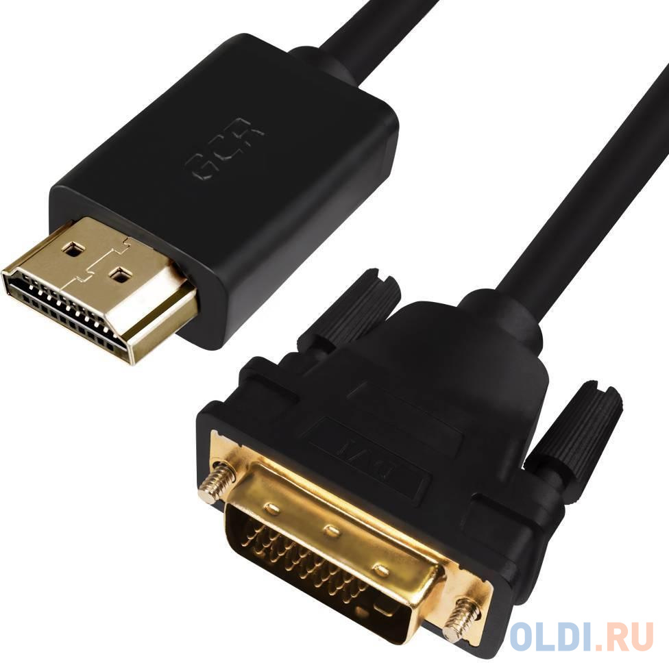 Greenconnect Кабель HDMI-DVI 5.0m черный, OD7.3mm, 28/28 AWG, позолоченные контакты, 19pin AM / 24+1M AM double link, GCR-HD2DVI1-5.0m, тройной экран в Москвe