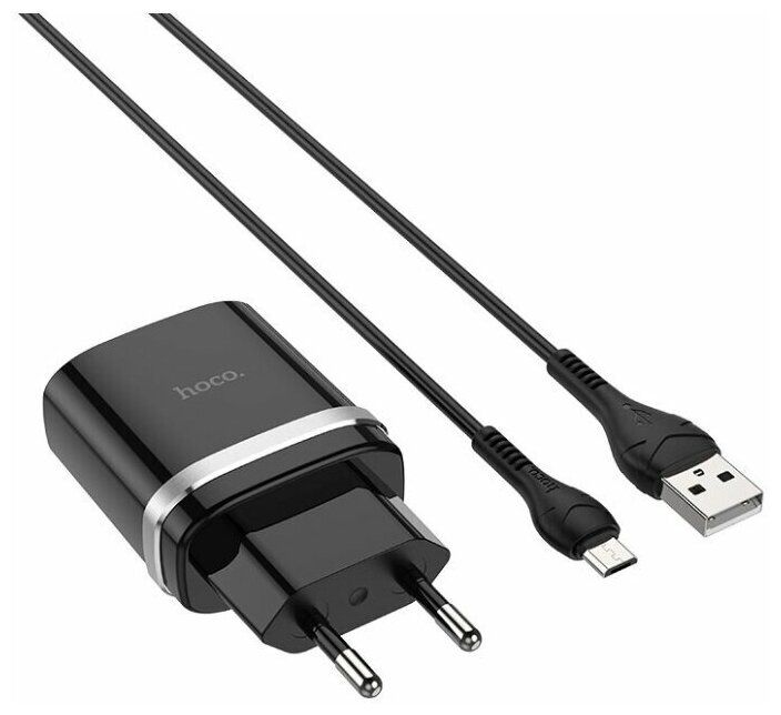 Сетевое зарядное устройство +кабель Micro-USB Hoco C12Q, 1USB, 3А, QC3.0, черный (16279)