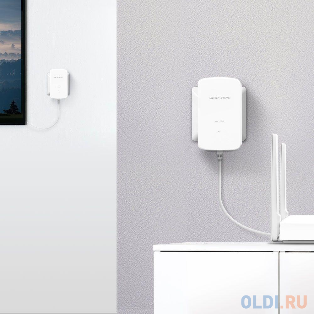 Mercusys MP500 KIT AV1000 Комплект гигабитных адаптеров Powerline, стандарт HomePlug AV2, 1 гигабитный порт, до 300 м по электросети, Plug and Play